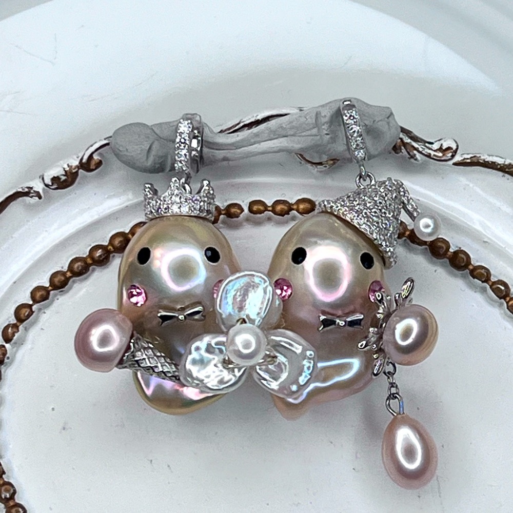 Handmade S925 SS Premium Flameball Pearl Boy Girl Character Detachable Pendant